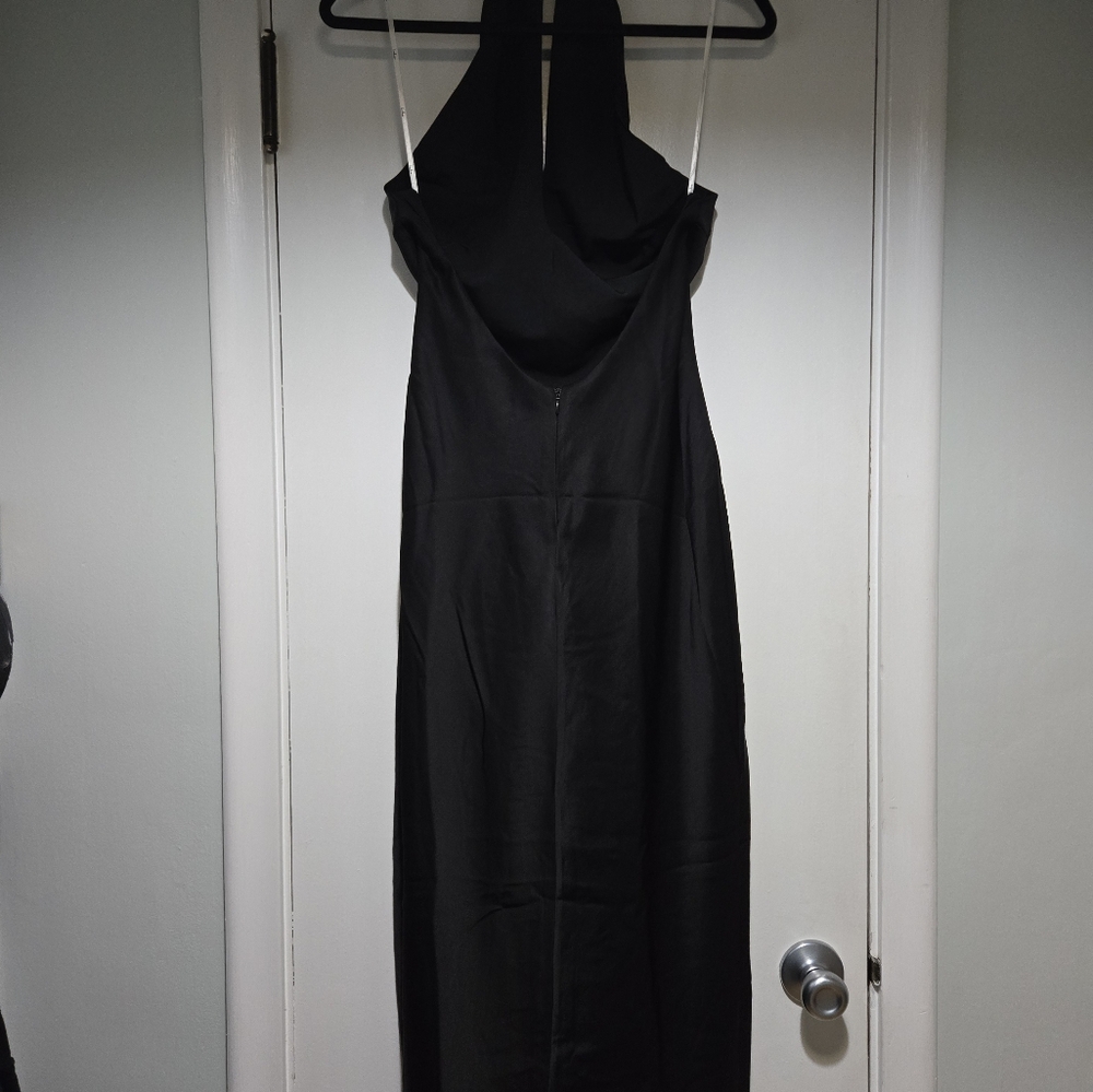 Lulus Beyond Classy Black Satin Halter Midi Dress - Size S - Picture 6 of 9